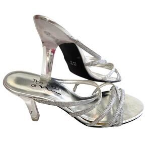 The Touch of Nina Silver Glitter Sparkle Strappy Clear Heel Glam Sandals Sz 8